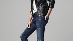 Jeans mango green eyes brunettes models Leather Jacket Edita 