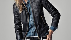 Jeans mango green eyes brunettes models Leather Jacket Edita 