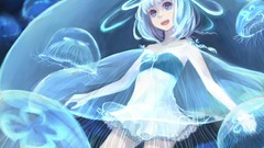 Jellyfish anime girls aqua hair