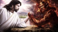 Jesus devil armwrestling