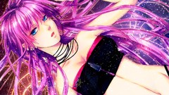 Jewelry earrings pink hair long hair anime girls blue eyes 