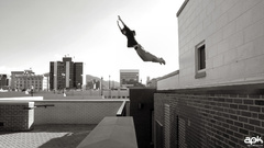 Jumping grayscale parkour arms