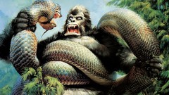 Jungle snakes Warriors Fighting creatures ape fantasy art