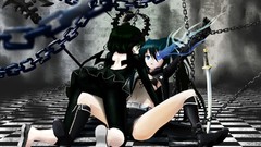 Katana Anime chains anime girls black rock shooter yuri glowing 