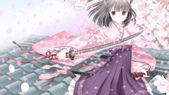 Katana Anime cherry blossoms animal ears tails