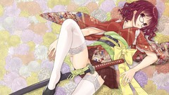 Katana Anime glasses red eyes kimono Swords stockings skirts 