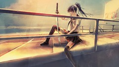 Katana Anime long hair anime girls school uniforms original 