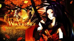 Katana Anime samurai red eyes long hair anime girls brunettes 