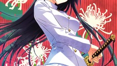 Katana Anime skirts long hair anime girls green eyes panties 