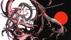 Katana Anime Swords long hair anime girls school uniforms 