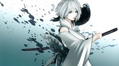 Katana Anime white hair crows short hair