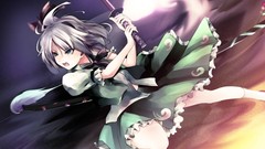 Katana bows anime girls blue eyes konpaku youmu gray hair touhou