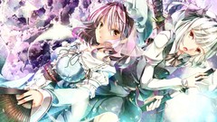 Katana dress hats pink hair blossoms konpaku youmu touhou 