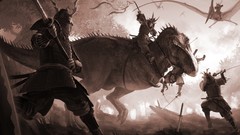 Katana fight samurai Dinosaurs Warriors Swords battlefield 