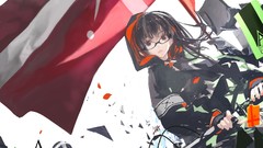 Katana glasses anime girls brown eyes brunettes meganekko