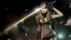 Katana gloves Swords tattoos long hair bra