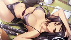 Katana Japanese long hair anime girls lingerie black hair 