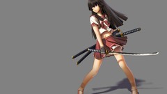 Katana long hair anime girls school uniforms purple eyes