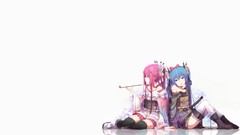 Katana Ribbons sitting kimono stockings pipes long hair anime 