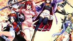 Katana stockings anime girls meganekko underwear boobs 