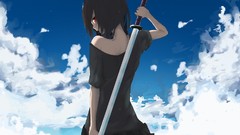 Katana Swords brunettes skyscapes