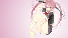 Katana Swords pink hair anime girls school uniforms purple eyes 