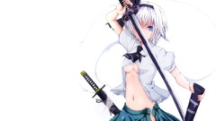 Katana white hair skirts anime girls blue eyes konpaku youmu 
