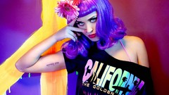 Katy perry multicolor singers purple hair flower in hair 
