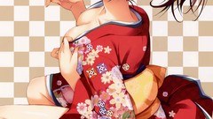 Kimono anime girls blue eyes tomose shunsaku akatsuki no goei 