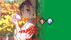 Kimono anime girls brown eyes brunettes short hair purple eyes 