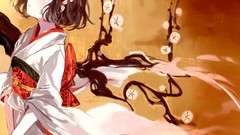 Kimono anime girls brunettes Japanese clothes