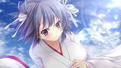 Kimono anime girls miko purple eyes