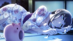 Kimono anime girls piggy bank accel world cleavage robe 