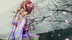Kimono anime girls vocaloid cherry blossoms Japanese clothes