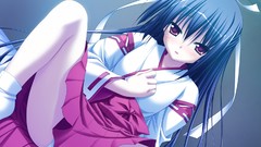 Kimono blue hair long hair anime girls miko Japanese clothes