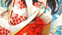 Kimono long hair anime girls black hair miko portraits original 