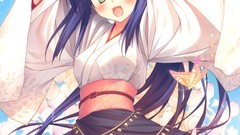 Kimono long hair blue eyes Saeki Nao