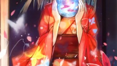 Kimono masks anime girls flower petals orb shino original 