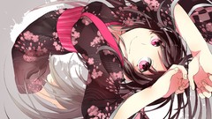Kimono pink eyes anime girls Japanese clothes original 