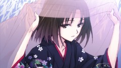 Kimono scarfs anime girls brown eyes brunettes short hair kara 