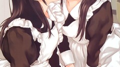 Kissing anime girls brunettes maids yuri original characters