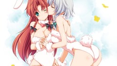 Kissing blush closed eyes gray hair touhou animal ears izayoi 