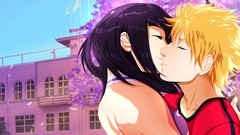 Kissing long hair blossoms hyuuga hinata uzumaki naruto naruto 