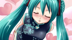 Kissing long hair hatsune miku vocaloid aqua hair