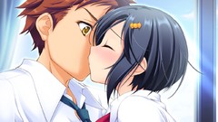 Kissing short hair black hair golden eyes hair pins