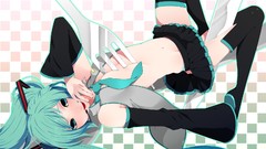 Knives navel skirts blush green eyes headsets forks hatsune 