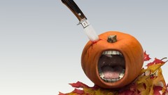 Knives pumpkins fallen leaves