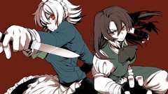 Knives red eyes anime girls touhou video games maid costumes