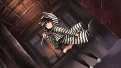 Knives stripes anime girls black hair lolicon