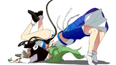 Kochiya sanae green hair gray hair touhou animal ears miko 